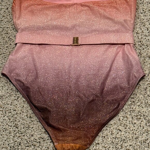 Zimmerman | Golden Metallic Bandeau Belted Swimsuit | Ombrè | Size: 8-10 - Picture 11 of 16